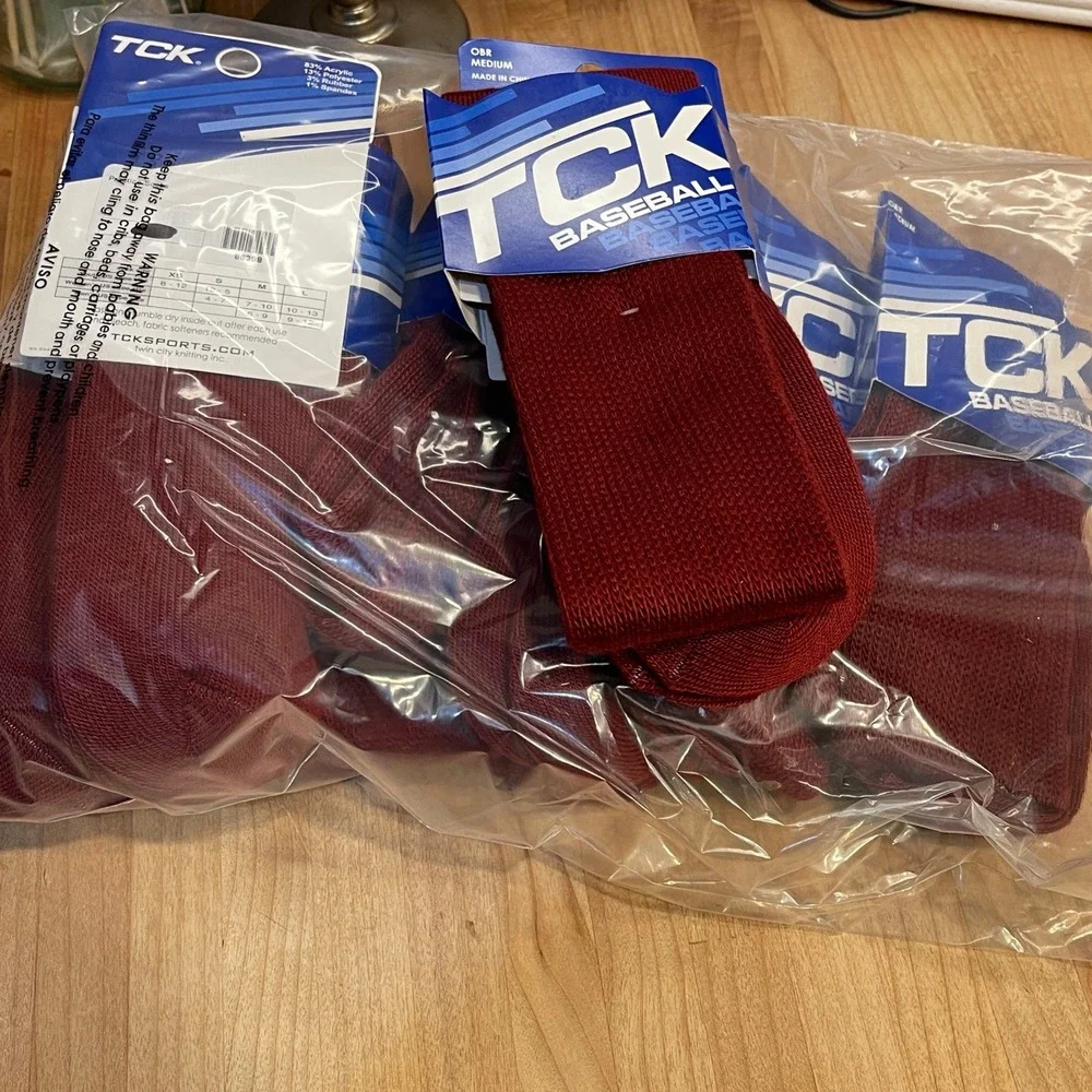 TCK Baseball Socks 10 Pair Lot Cardinal Red Medium Over the Calf Athletic OBR